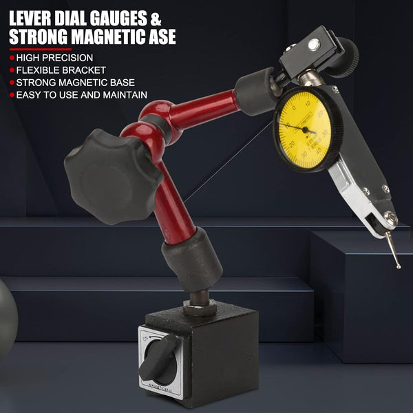 EVTSCAN 0 to 0.8Mm Lever Type Test Indicator with Magnetic Base Set, 32Mm Dial Diameter with Rotating Bezel and 200Mm Flexible Adjustable Arm