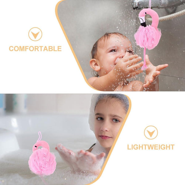 Mesh Bath Ball Sponges, 2Pcs Flamingo Bath Loofah Sponge Body Shower Scrubber Exfoliating Mesh Pouf Shower Ball Bath Sponges Loofah Towels for