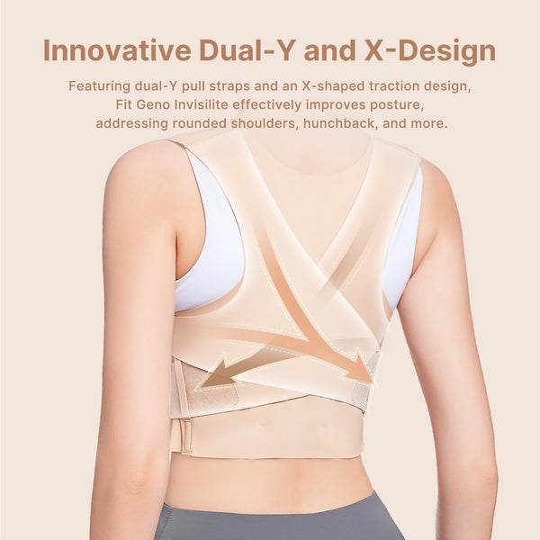 Fit Geno Posture Corrector for Women Invisilite: Invisible Lightweight Back Brace for Neck Shoulder & Upper Back Pain Relief - Improve Posture