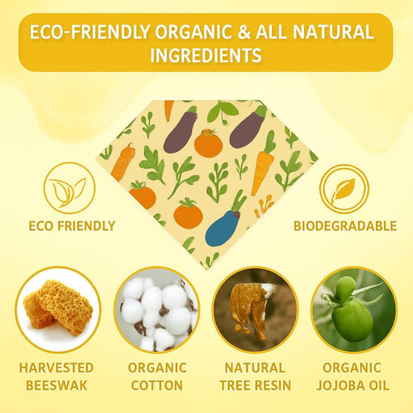 Reusable Beeswax Food Wraps 9 Pack â Organic Eco-Friendly Beeswax Wraps for Food Storage â Sustainable Plastic-Free Sandwich, Snack, Bread