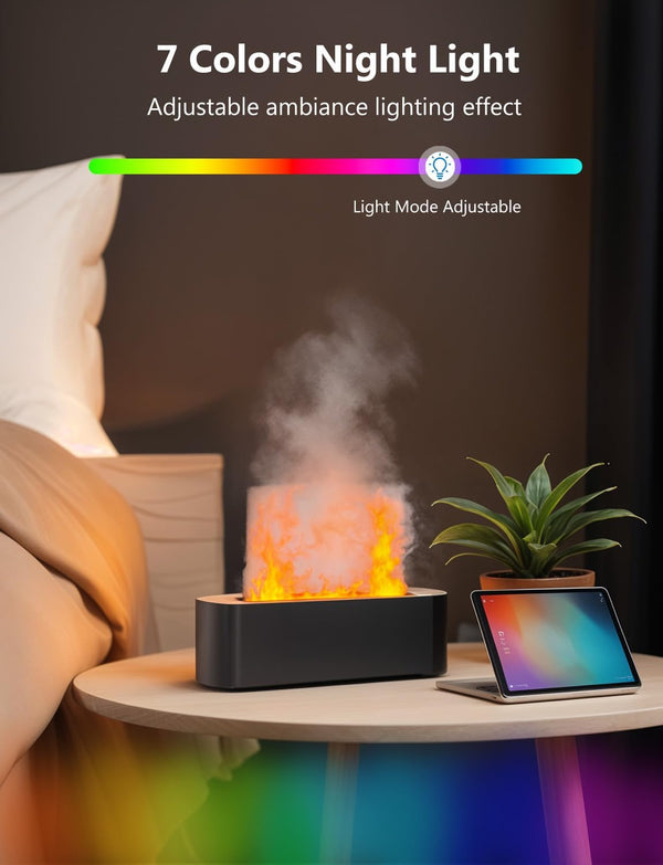 Flame Air Diffuser, Humidifier, Essential Oil Diffuser - 7 Colors, 180Ml Capacity (8 Hours), Noiseless Operation, Auto-Off Protection - Perfect