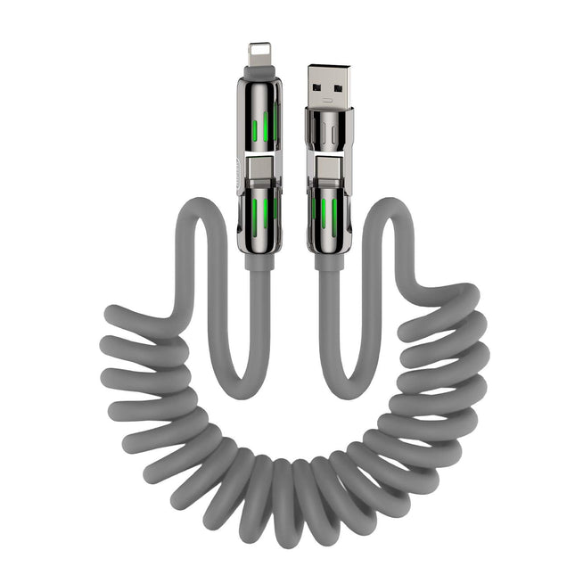 4-In-1 Coiled Universal USB Charging Cable -MAX 240W Fast Charging/Charger Cord with Multi USB Port for Iphone 16/15 14 