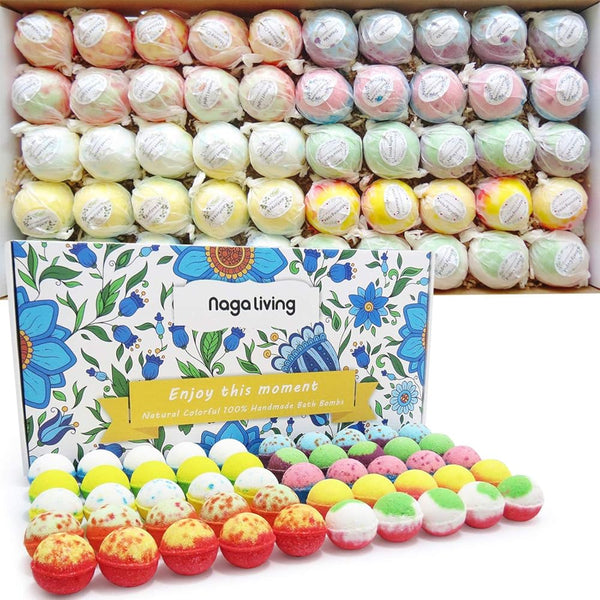 Bath Bombs Gift Set, 50 Handmade Bulk Bath Bombs for Kids, Women, Men, Wonderful Fizz Effect Bath Gift for Valentine'S Day, Christmas & Any
