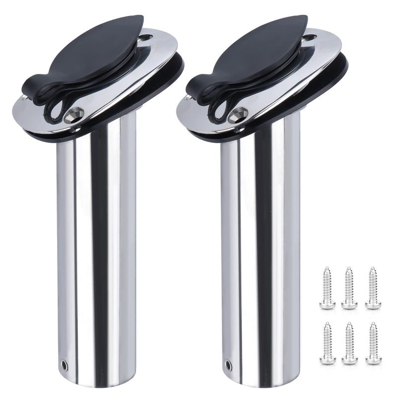 Hoffen 2Pcs Boat Stainless Steel Fishing Rod Holder Flush Mount 15/30/90 Degree with PVC Cap,Inner Tube and Gasket