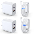 Ipad Charger 2 Pack 20W Dual Port QC + PD 3.0 Power Adapter Fast Wall Charger Block with 6FT&10FT Lightning Cord Cable for Ipad 9/8/ 7 Generation,