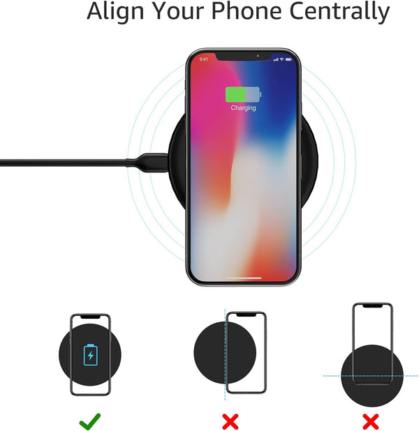 Amazon Basics 15W Qi Certified Wireless Phone Charger Pad, Fast Charging Pad for Iphone 16/15/14/13/12/11/X, Samsung and More, with USB Cable, Black