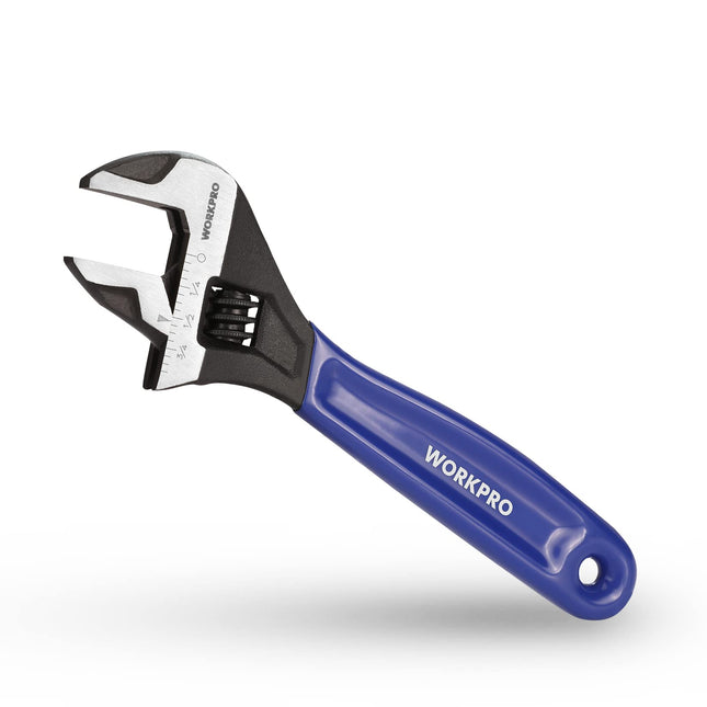 WORKPRO 6-Inch Adjustable Wrench, Cr-V Steel Wrench, Wide Jaw Black Oxide Wrench, Metric & SAE Scales, for Home, Garage,