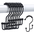 Shower Curtain Hooks, 12 Pcs Double Shower Curtain Hooks Rings, Black Shower Curtain Hooks Rust Proof, Stainless Steel Bathroom Shower Hooks for