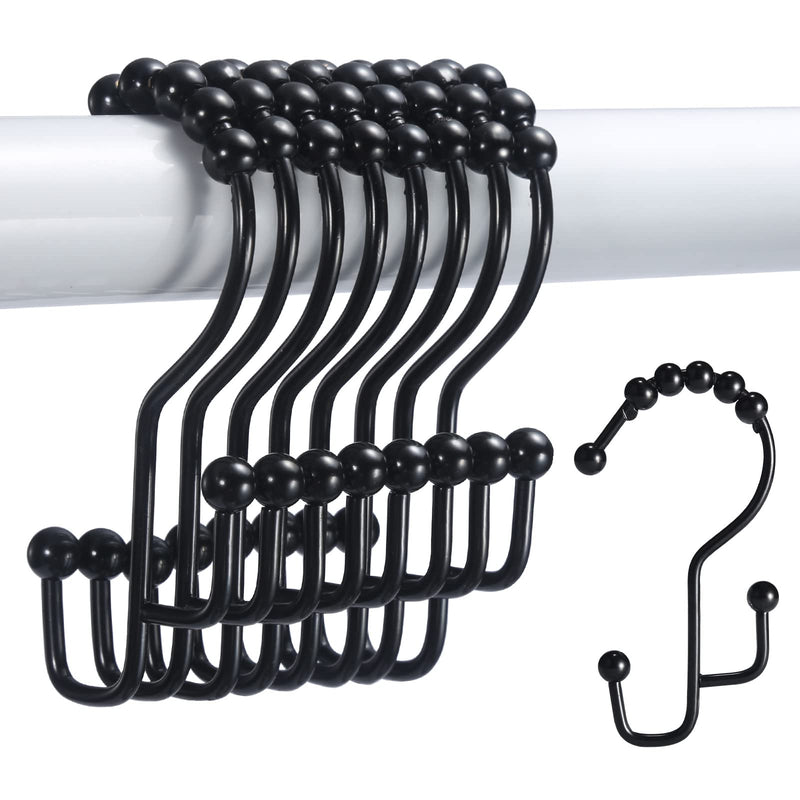 Shower Curtain Hooks, 12 Pcs Double Shower Curtain Hooks Rings, Black Shower Curtain Hooks Rust Proof, Stainless Steel Bathroom Shower Hooks for
