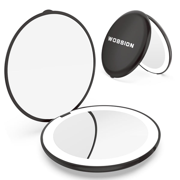 Wobsion Travel Compact Mirror,Portable 1X/10X LED Makeup Mirror with Magnification,Handheld 2-Sided Pocket Mirror, 3.5In Small Mirror for