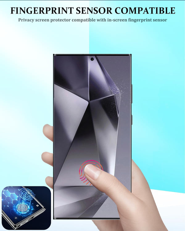 Compatible for Samsung Galaxy S24 Ultra Privacy Screen Protector Tempered Glass with Camera Lens Protector, Support Fingerprint ID Anti-Spy