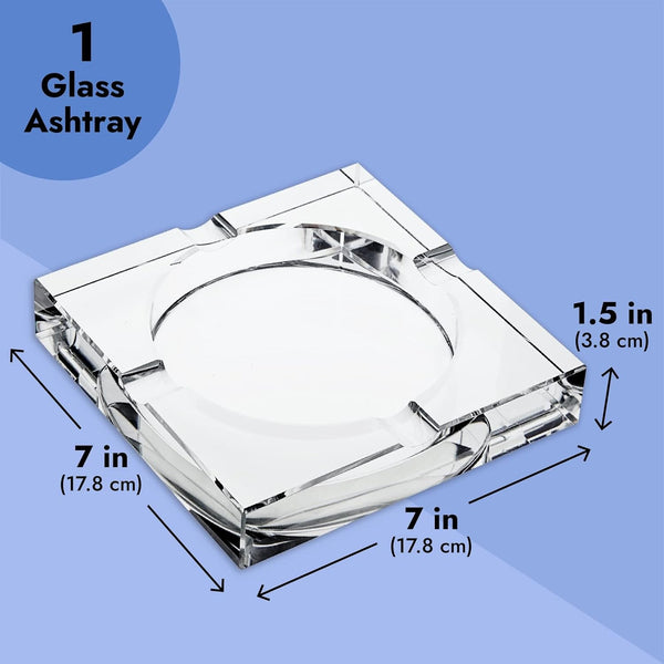 Juvale Glass Crystal Ashtray with Cut and 4 Slots for Cigars, Luxury Square Cigarette Holder for Men, Home, Office, Desk, Tabletop Decoration,
