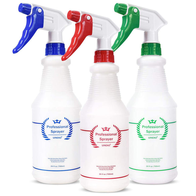 Plastic Spray Bottle (3 Pack, 24 Oz, 3 Colors) Heavy Duty All-Purpose Empty Spraying Leak Proof Mist Water Bottles for C