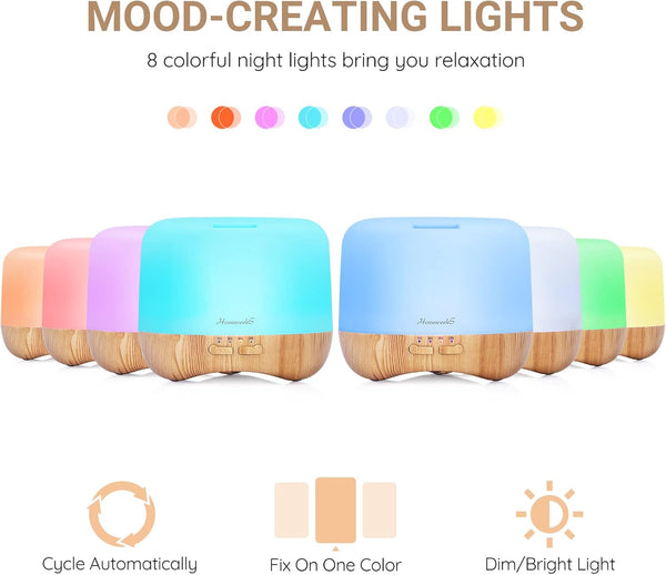 Homeweeks 300Ml Essential Oil Diffuser, Quiet Aromatherapy Mist Diffusers for Essential Oils, Wood Grain, Ultrasonic, Remote Control, Timer, 7