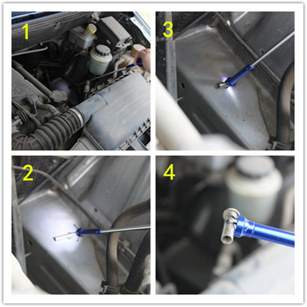 Telescoping Inspection Mirror with LED Lights?Flexible Claw Grabber Tool Magnetic 4 Claw Picker. Combination Tool Set. Easy to Extendable Observe