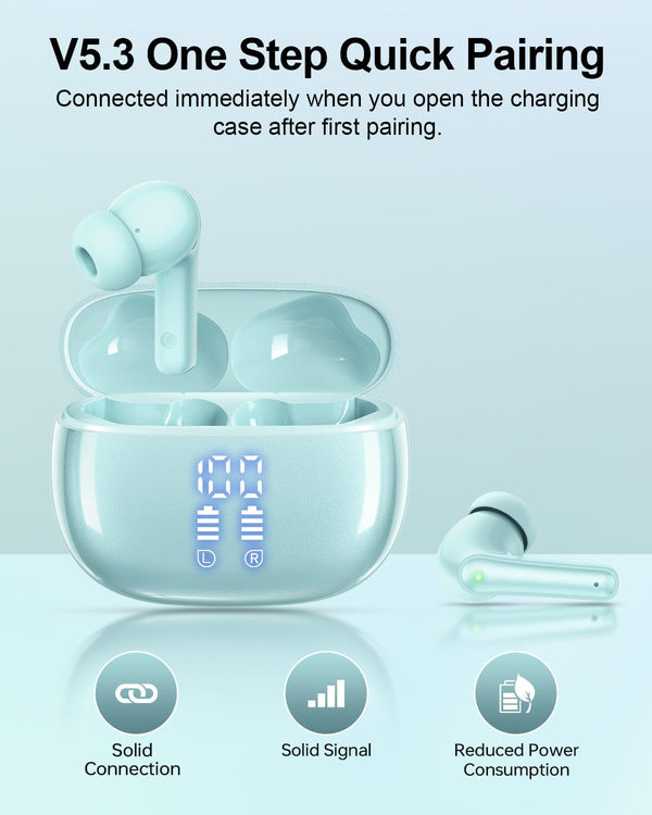 Wireless Earbuds, Bluetooth 5.3 Ear Buds, Headphones with Clear Stereo Sound, 40H Playtime with LED Digital Display, IPX7 Waterproof Earphones