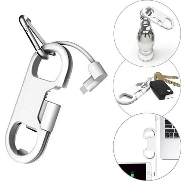 Iphone Charge Lightning Cable + Keychain + Bottle Opener + Aluminum Carabiner,Portable Multifunction Keychain Bottle Opener USB Charging Cord