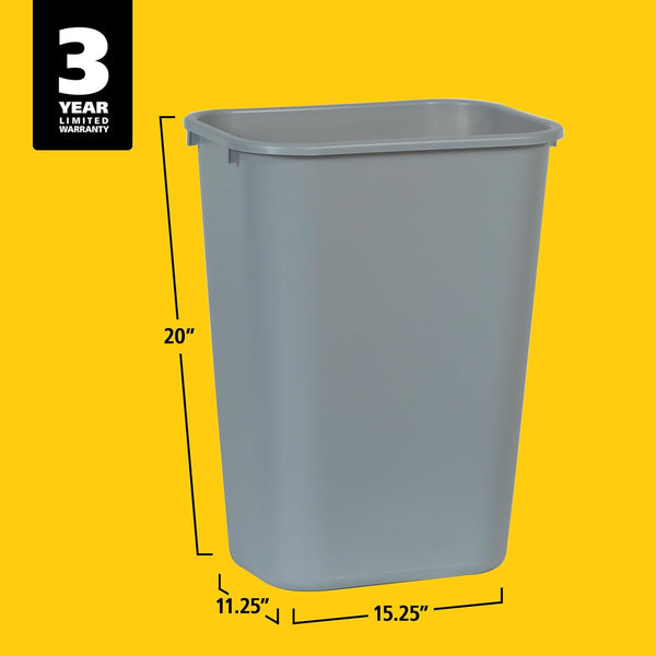 Rubbermaid Commercial Products Deskside Wastebasket/Trash Can, 10.25-Gallon/41-Quart, Gray, Plastic, Garbage Can for Home/Office, Fits under