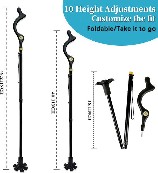 Walking Cane Foldable for Men & Women Seniors for Balance,Self Standing Folding Cane,Height Adjustable Anti-Slip Lightweight Alloy Walking Stick