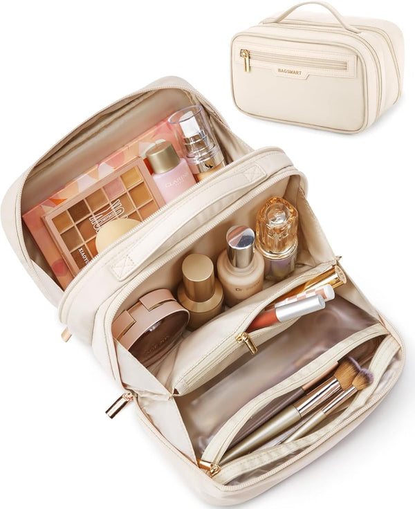 BAGSMART Travel Makeup Bag, Make up Bag with Multiple Compartments for Organizer, Durable & Compact Cosmetic Organizer for Women for Travel