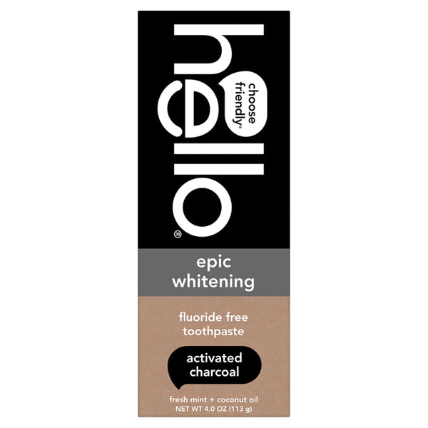 Hello Epic Whitening Charcoal Fluoride Free Toothpaste, Activated Charcoal Toothpaste with Coconut Oil, Whitens Teeth Naturally, SLS Free, Fresh
