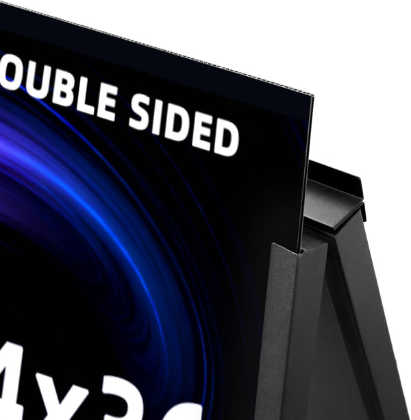 Heavy Duty Slide-In Folding Sandwich Board A-Frame Sidewalk Sign 24X36 Inch Black Coated Steel Metal Double-Sided Pavement Sign (2 Corrugated