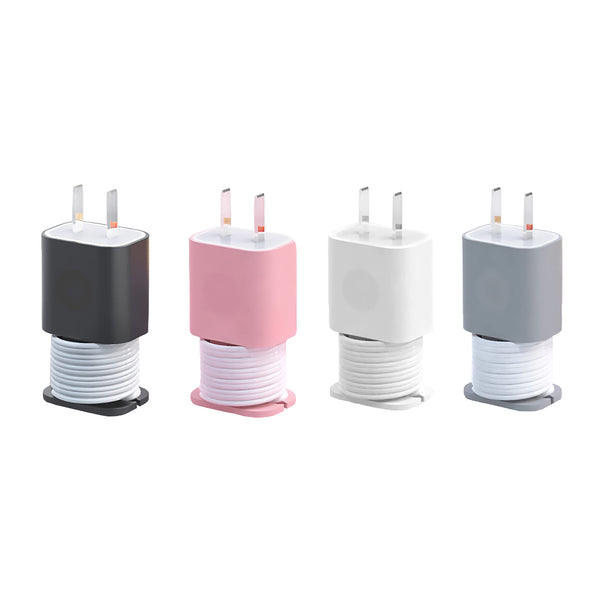 4-Pack 2 in 1 Silicone Charger Protector with Cord Wrap, Iphone Silicone Power Adapter Case, Snapback Charger Winder, Compatible with 18W/20W