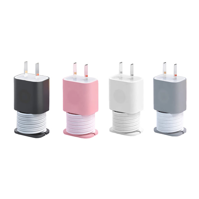 4-Pack 2 in 1 Silicone Charger Protector with Cord Wrap, Iphone Silicone Power Adapter Case, Snapback Charger Winder, Co
