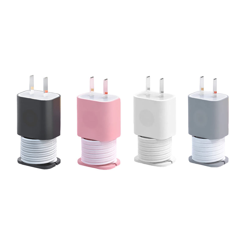 4-Pack 2 in 1 Silicone Charger Protector with Cord Wrap, Iphone Silicone Power Adapter Case, Snapback Charger Winder, Compatible with 18W/20W