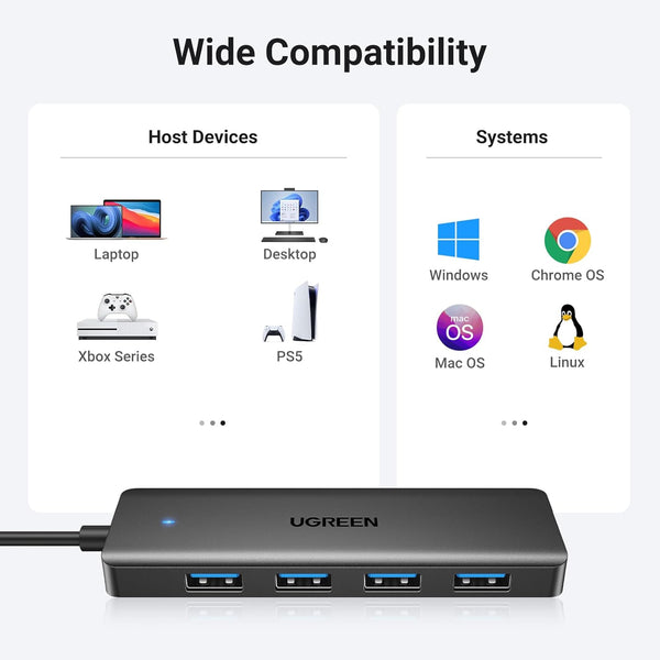 UGREEN USB 3.0 Hub, 4 Ports USB a Splitter Ultra-Slim USB Expander for Mouse, Keyboard, Flash Drive, U Disk, Printer Compatible with Laptop,