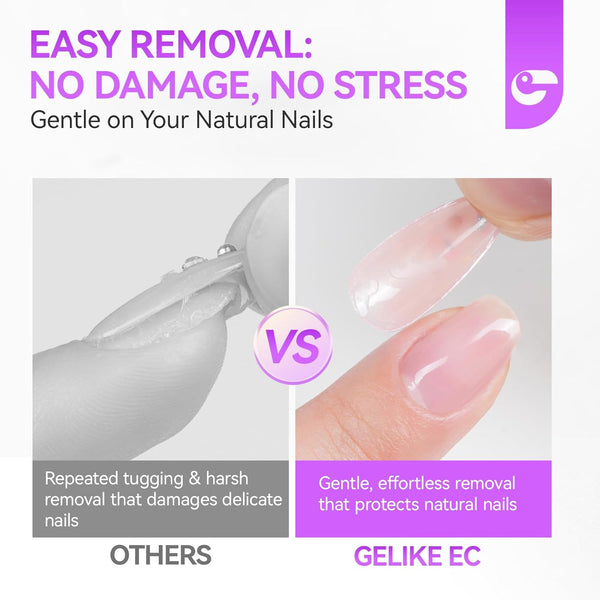 Gelike EC Peachy Jelly Nail Glue Gel - 6 in 1 Extra Strong Clear Acrylic Nails - Long Lasting Extension Adhesive UV Nude Pink Nail Glue for Clear