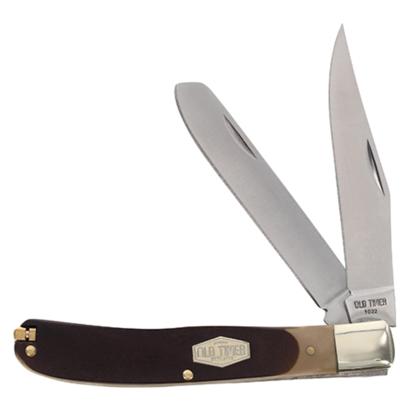Old Timer 96OT Bearhead Trapper 7.4In Traditional Folding Pocket Knife with 2 High Carbon SS Blades, Sawcut Handle, Tweezers, and Convenient Size