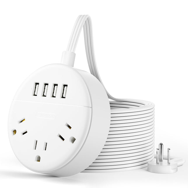 White Extension Cord 25 FT, Ultra Thin Flat Plug Power Strip with 4 USB Ports 3 Outlets, Wall Mountable, Non Surge Prote