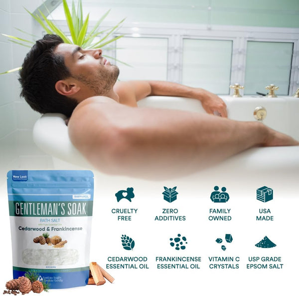 Gentleman'S Bath Salt 32 Ounces Epsom Salt with Natural Cedarwood, Frankincense, Eucalyptus and Peppermint Essential Oils plus Vitamin C in BPA