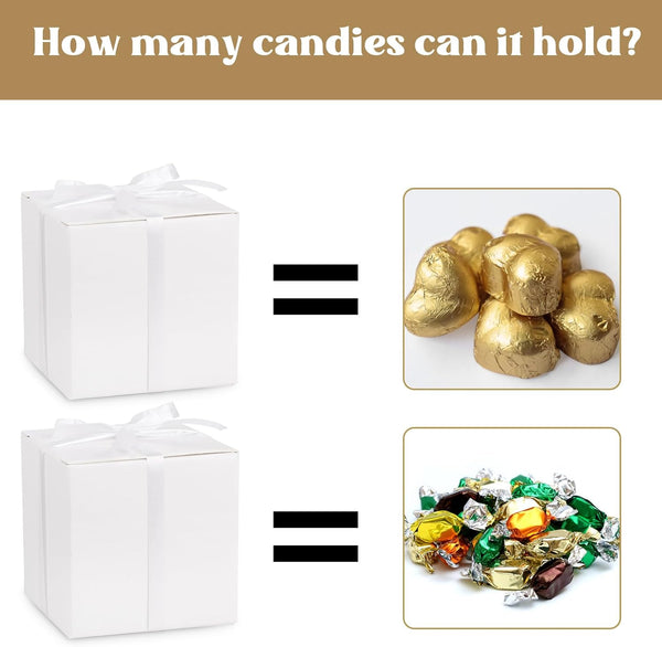 Hooqict 100 Pack Party Favor Boxes White Gift Boxes 2X2X2 Inches Small Cardboard Gift Boxes with Lids and Ribbons Candy Treat Boxes for Gift