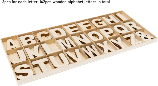 FROSTDONKEY 162 Pieces 2 Inch Unfinished Wooden Craft Letters with Storage Tray, 2 in Small Wooden Alphabet Letters for Crafts, Wall Decor, DIY,