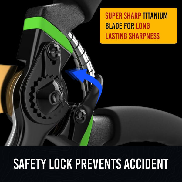 Ultra Sharp Japanese Steel Pruning Shears - Cuts 3X Easier, Weak Hand Arthritis Clippers, Rust-Resistant Titanium Coated Pruner, Effortlessly Cuts