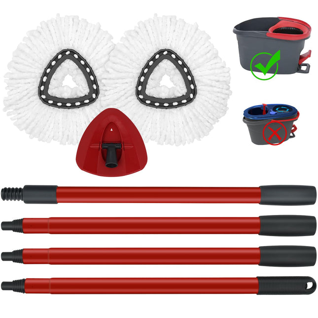 Mop Replace Heads Mop Handle and Mop Base Replacement for O Cedar EasyWring 1-Tank Spin Mop System, 2 Microfiber Mop Hea