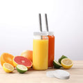 [ 8 Pack ] Glass Juicing Bottles with 2 Straws & 2 Lids W Hole- 16 OZ Travel Drinking Jars, Water Cups with Black Airtight Lids, Reusable Tall