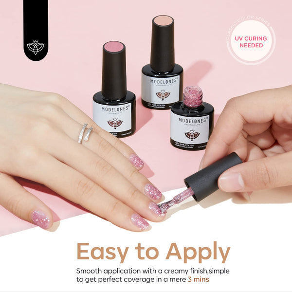 Modelones Gel Polish Nail Kit, 6 Colors 7Ml Popular Nude Pink Neutral Blue Glitter Nail Polish Set Nail Art LED Manicure DIY Salon Gifts