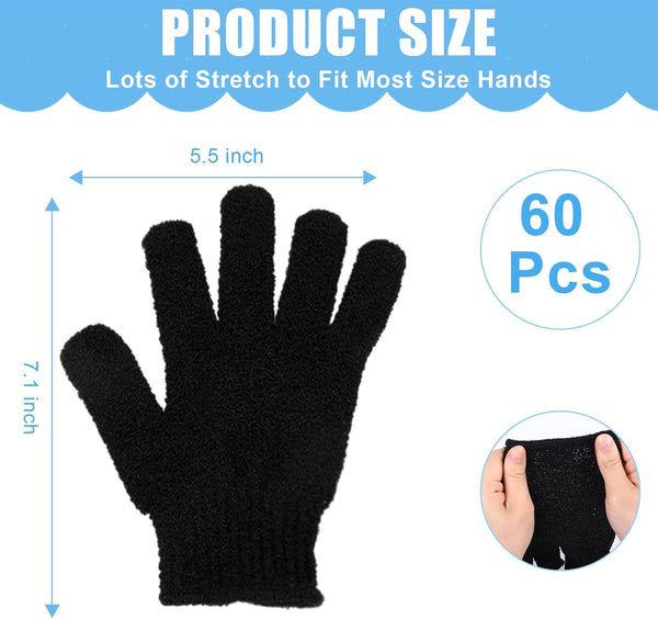 60Pcs Exfoliating Gloves Bulk, Exfoliating Body Scrubber Glove Exfoliator for Body Scrub Mitt, Bath Gloves for Shower Exfoliating Shower Gloves
