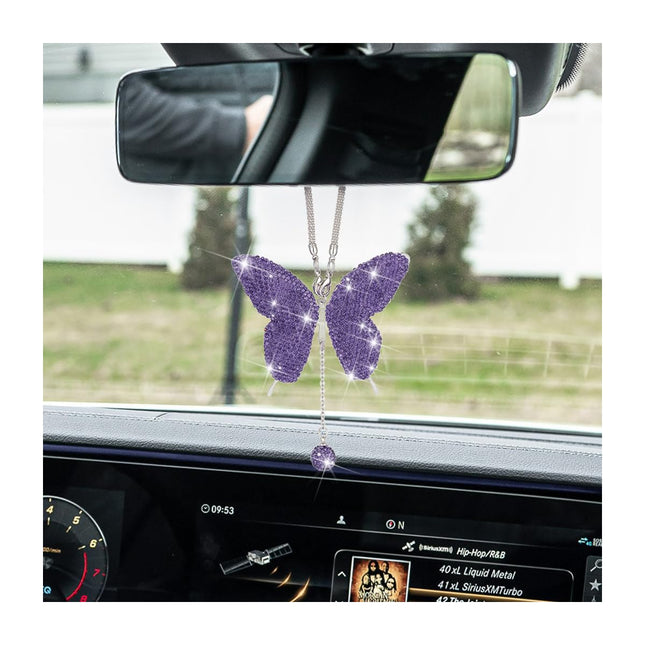 Zipelo Bling Butterfly Diamond Car Accessories, Crystal Car Rear View Mirror Charms for Women, Car Decoration Lucky Gift