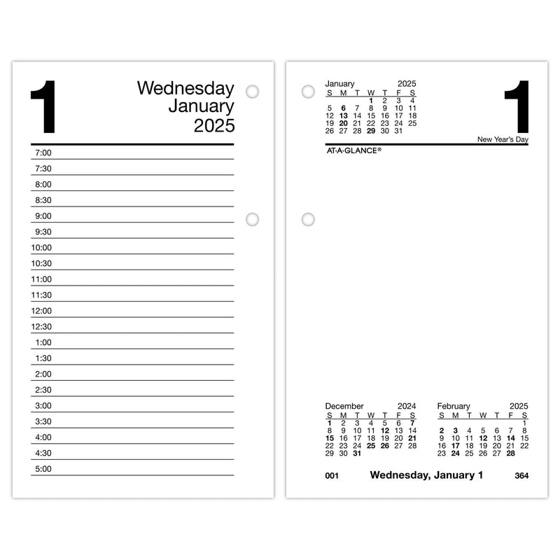 AT-A-GLANCE 2025 Desk Calendar Refill, Daily, 3-1/2" X 6", Standard, Loose-Leaf (E7175025)