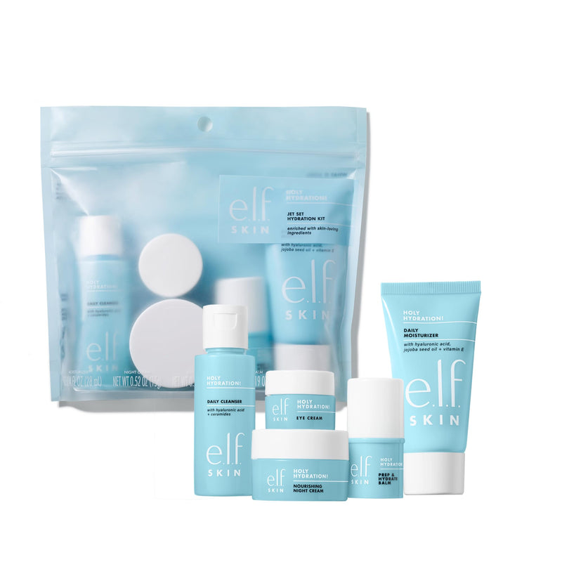 E.L.F. SKIN Holy Hydration! Jet Set Hydration Kit, Travel Friendly Hydrating Skincare Set, Face Cleanser, Balm, Moisturizer, Eye Cream & Night