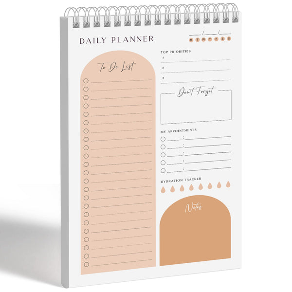 Daily Planner to Do List Notepad 60 Undated Pages,Apricot,Twin-Ring Spiral Bindling 6X9 Inch Desktop Daily Planning Notepad with Protective