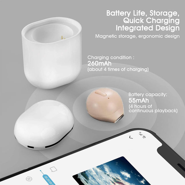 Invisible Earbuds Mini Single Earbuds Tiny Discreet Hidden Earphones for Work, Small Ear Canals In-Ear Wireless with Cha
