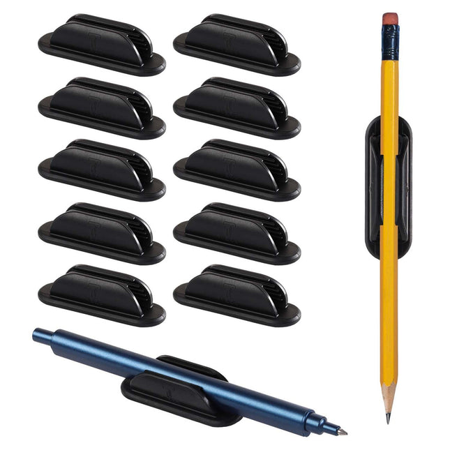 Adhesive Pencil Holders for Desk Set of 10 - Silicone Pen Holder with 15 PCS Upgraded Adhesive Pads - Flexible Pencil Ho