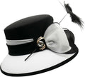 June'S Young Women Church Hats Formal Dress Derby Hats with Feather Elegant Bucket Hats (Black/White)