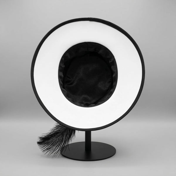 June'S Young Women Church Hats Formal Dress Derby Hats with Feather Elegant Bucket Hats (Black/White)