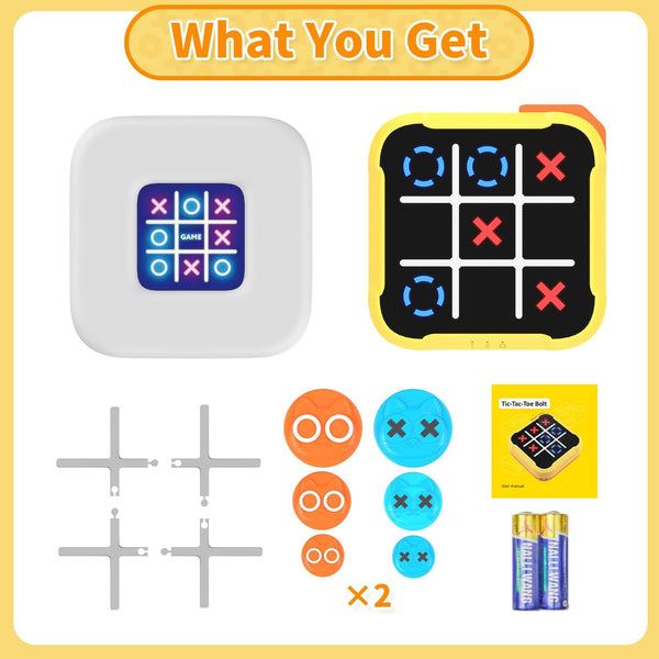 Tic Tac Toe Bolt Game 4-In-1 Handheld Portable Electronic Toy, Educational Board Games Puzzle for Kids and Adults, Perfect for Travel, Road Trips,